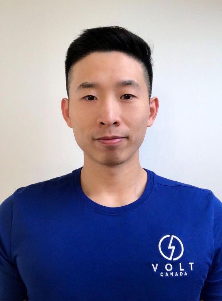 Headshot of Samuel Ngan wearing a blue shirt with the logo for Volt Canada